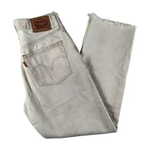 Levis 501 Jeans Womens 27x30 Beige High Rise Straight Button Fly Raw Hem Denim